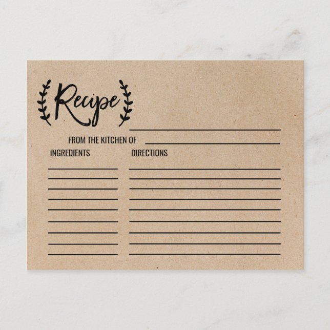 Cartes de recettes de Fête des mariées Rustique Ch (Devant)