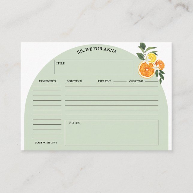 Cartes de recettes de Fête des mariées verte aux a (Devant)