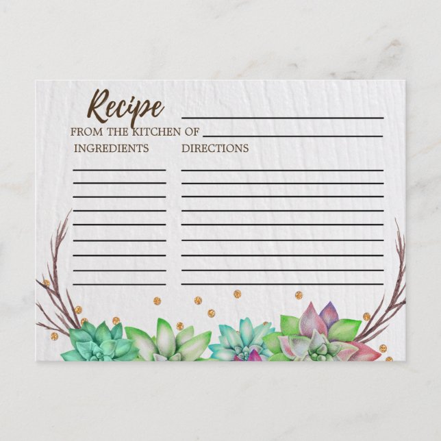 Cartes de recettes de Fêtes des mariées succulente (Devant)