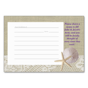 Cartes de recettes dentelle et dollar de sable