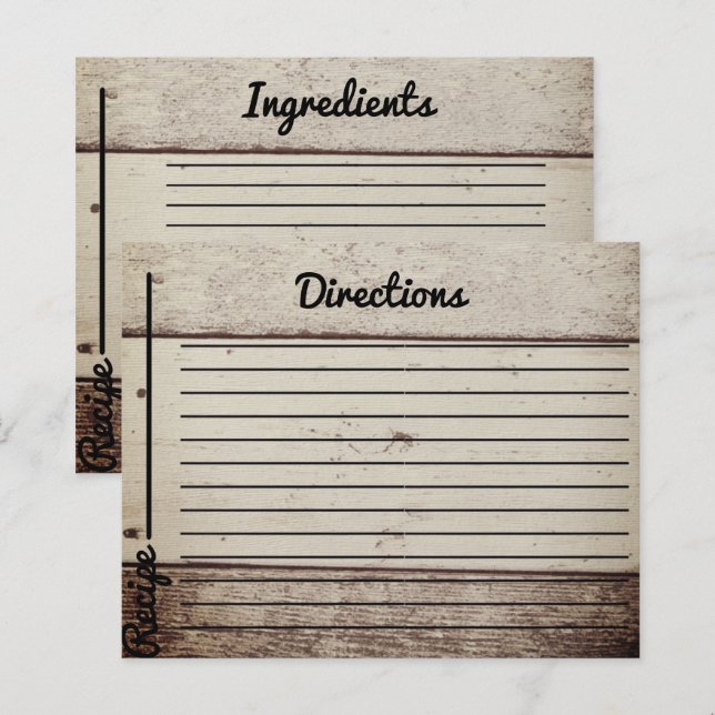 Cartes de recettes en bois rustique (Devant / Derrière)