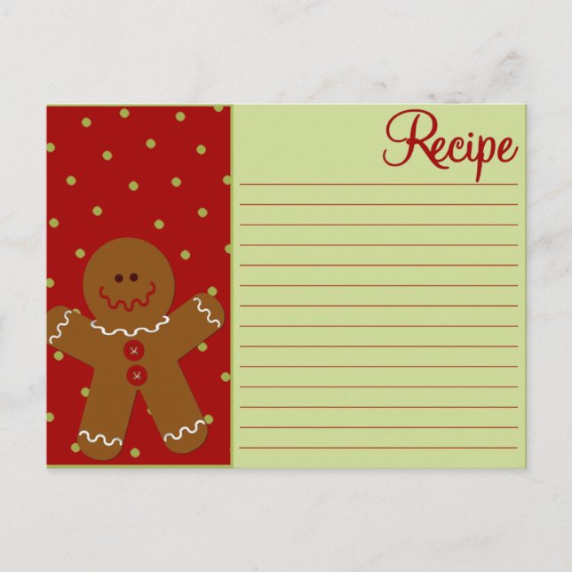 Cartes de recettes en pain d'épice de Noël (Devant)