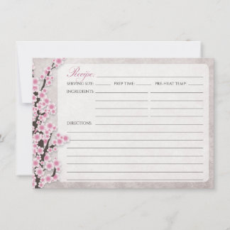 Cartes de recettes Fleur de cerisier rose rustique