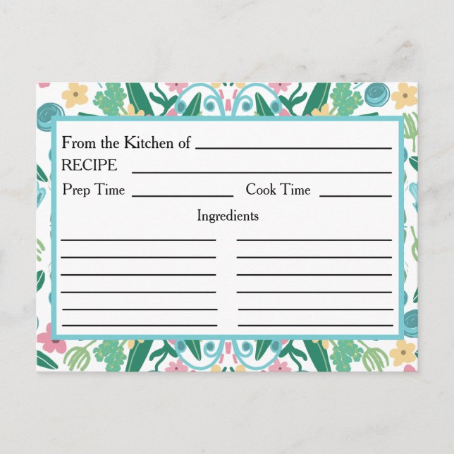 Cartes de Recettes Fleurs Roses Aqua Depuis la Cui (Devant)