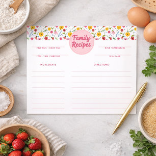 Cartes de recettes florales de recettes familiales