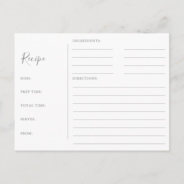 Cartes de recettes minimalistes de Fête des mariée (Devant)