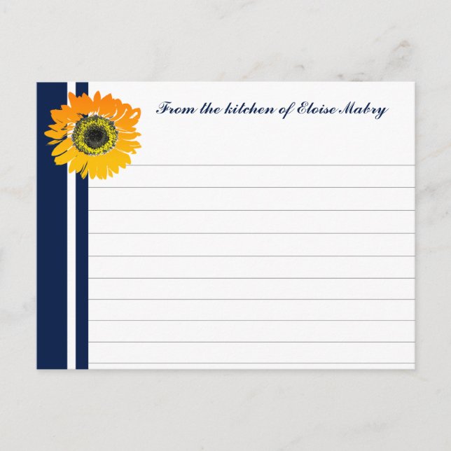 Cartes de recettes personnalisées de tournesol ble (Devant)