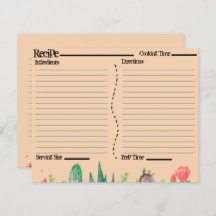 Cartes de recettes Rustique Boho Sud-Ouest Catcus