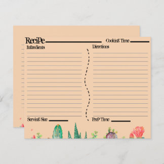 Cartes de recettes Rustique Boho Sud-Ouest Catcus