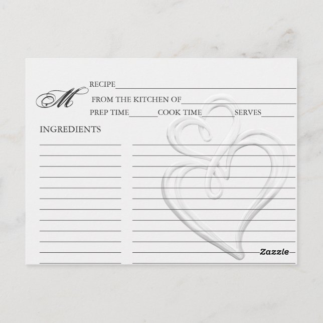 Cartes de recettes simples Argent Swirl Hearts (Dos)