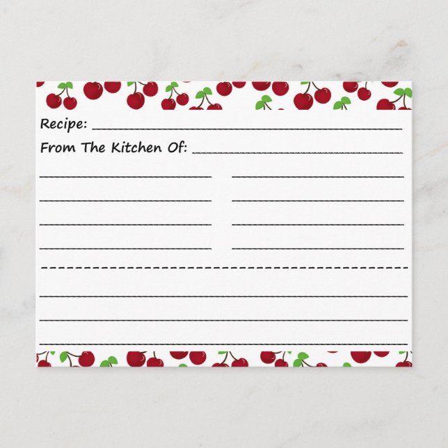 Cartes de recettes vierges : Cerises (Devant)