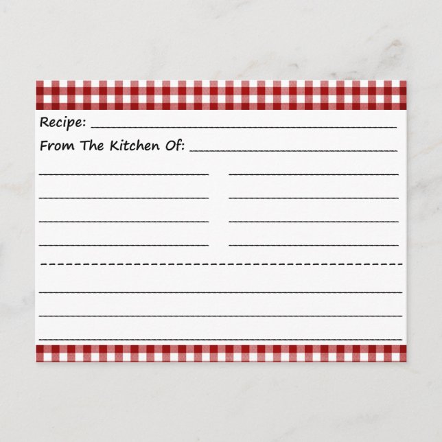 Cartes de recettes vierges : En vichy rêves (Devant)