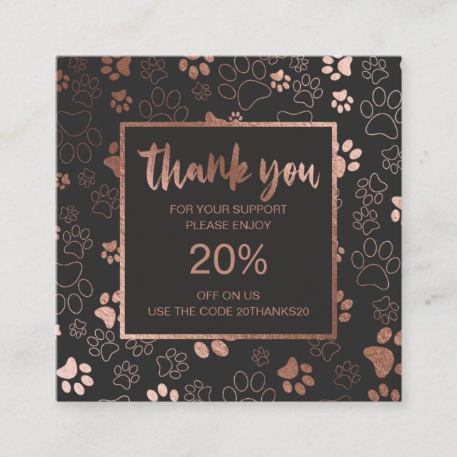 Cartes de réduction Empreinte de patte Rose Gold M (Devant)