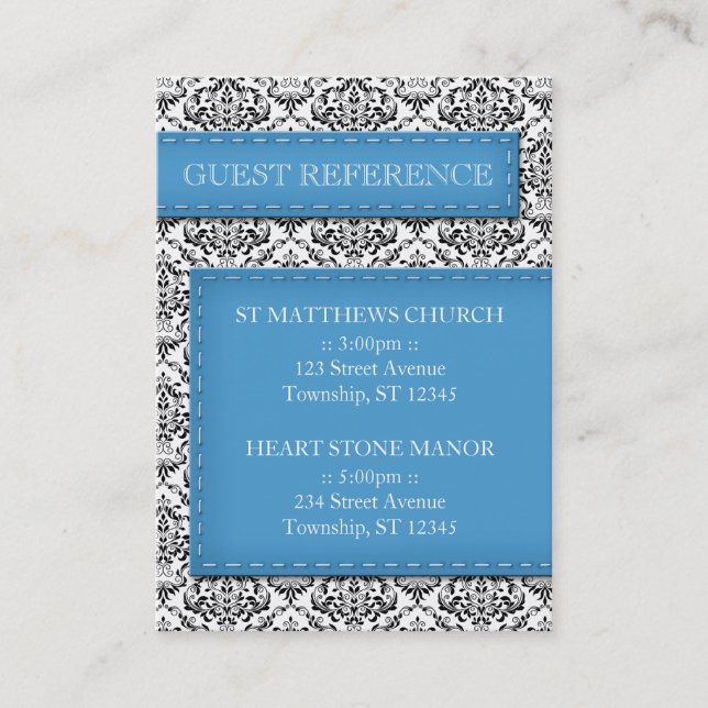 Cartes de référence de l'invité Mariage damassé av (Devant)
