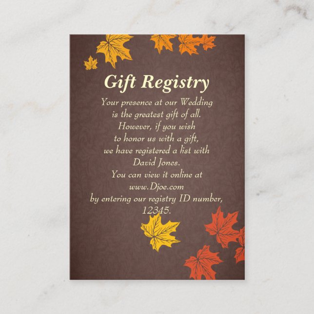 Cartes de Registre Cadeaux mariages de automne (Devant)