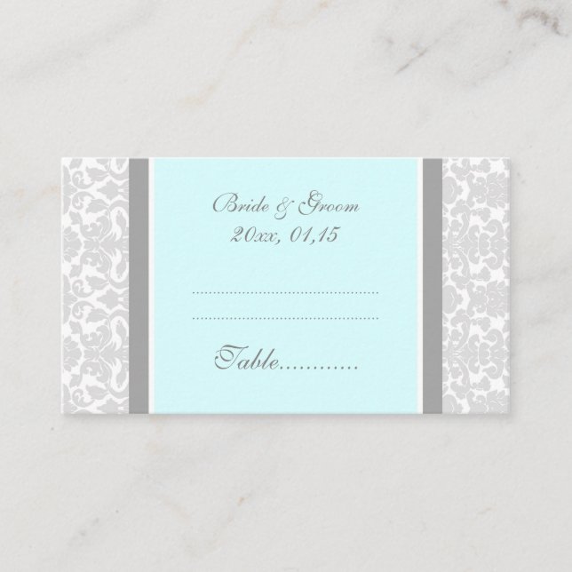 Cartes de réglage de la table Blue Mariage damassé (Devant)