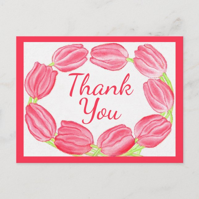 Cartes de remerciement à bordure de tulipes rouges (Devant)