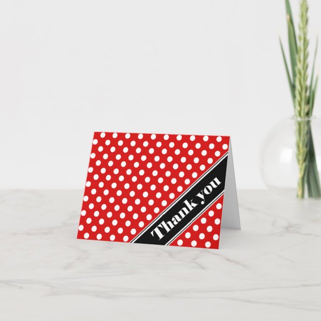 Cartes de remerciement à pois rouges et rayures no (Devant)
