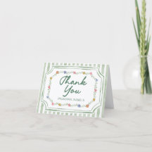 Cartes de remerciement à rayures vert floral