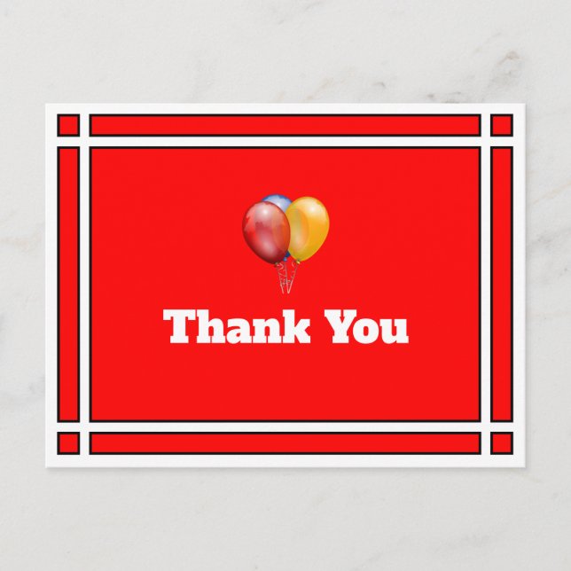 Cartes de remerciement avec ballons de fête rouges (Devant)