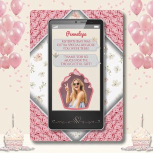 Cartes de remerciement avec message textile rose t