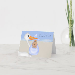 Cartes de remerciement bébé garçon Tan Blue Stork