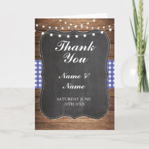 Cartes de remerciement Bleu Mariage à carreaux en