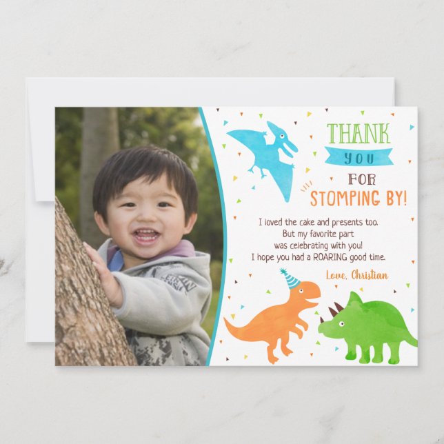Cartes de remerciement d'anniversaire de dinosaure (Devant)