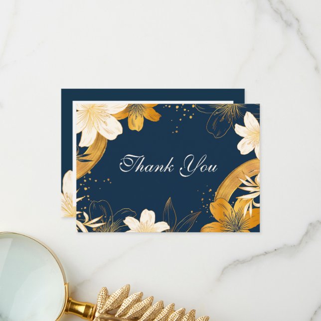 Cartes de remerciement de mariage à fleurs bleues  (Devant/Arrière en situation)