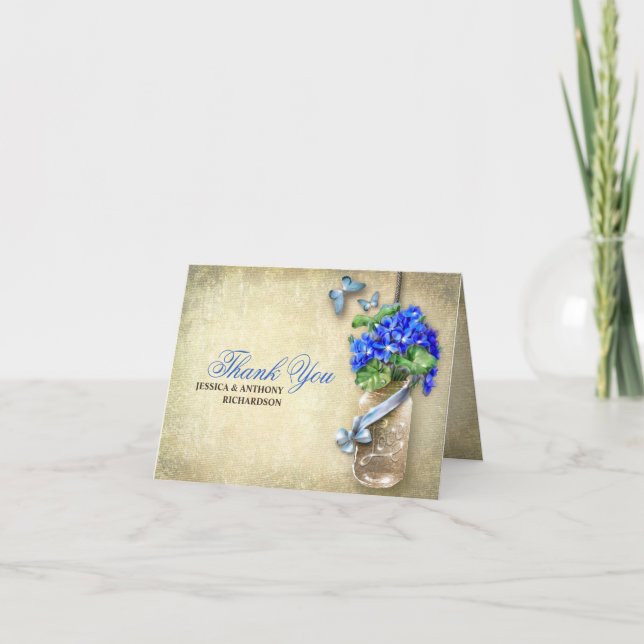 cartes de remerciement de mariage à pot de maçon a (Devant)