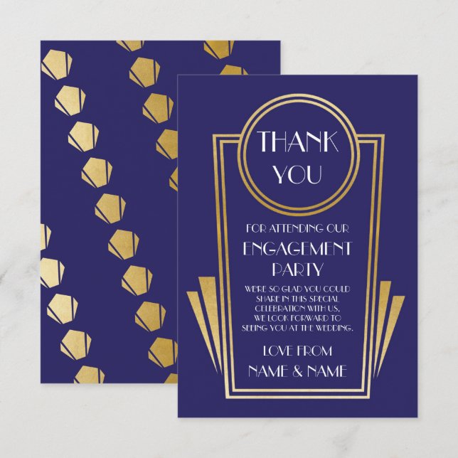 Cartes de remerciement de mariage Art Déco des ann (Devant / Derrière)