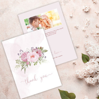Cartes de remerciement de mariage aux pivoines ros