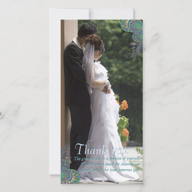 Cartes de remerciement de mariage avec photo Paon  (Devant)