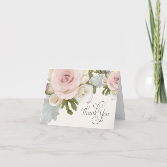 Cartes de remerciement de mariage avec roses paste (Devant)