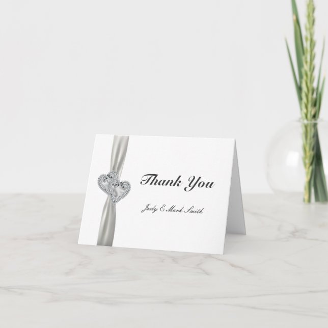Cartes de remerciement de mariage blanc Coeur (Devant)