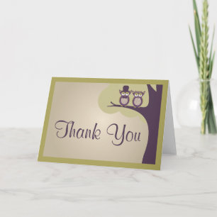 Cartes de remerciement de mariage de chouette mign
