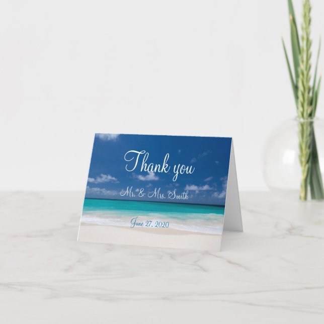 Cartes de remerciement de mariage de plage bleue (Devant)