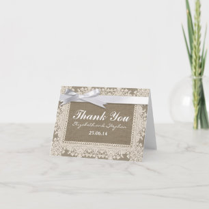cartes de remerciement de mariage en toile de jute