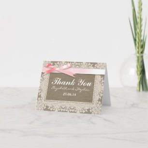 cartes de remerciement de mariage en toile de jute