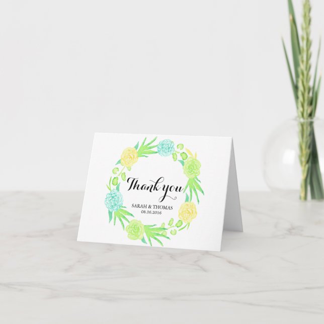 Cartes de remerciement de mariage florales aquarel (Devant)