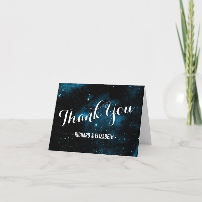 Cartes de remerciement de mariage Galaxie bleue (Devant)