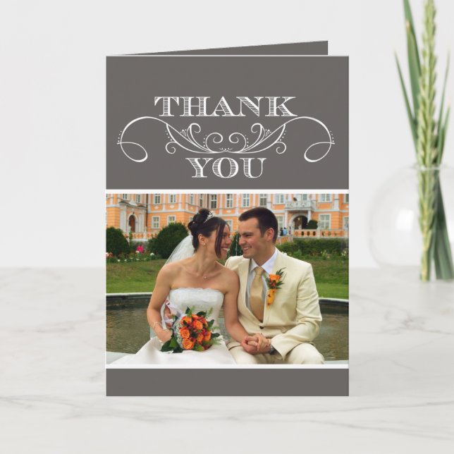 Cartes de remerciement de mariage moderne gris tou (Devant)