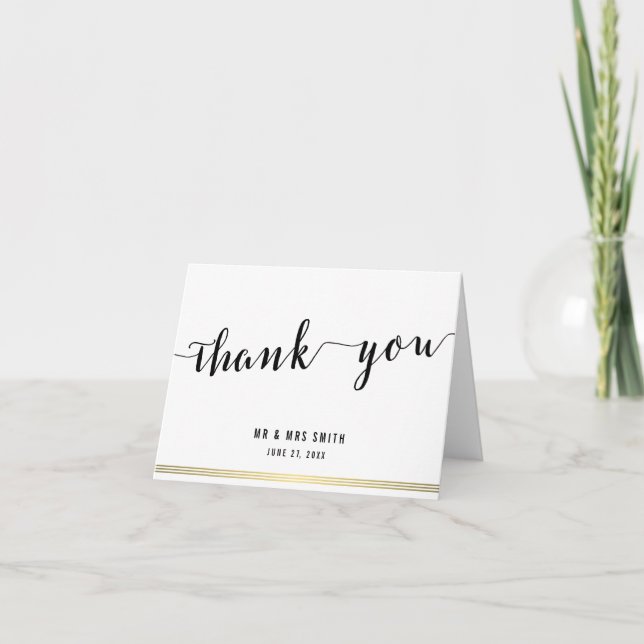Cartes de remerciement de mariage noir et blanc av (Devant)