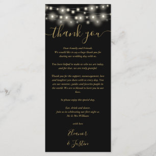Cartes de remerciement de mariage noir et or avec