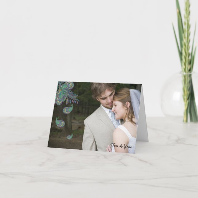 Cartes de remerciement de mariage Paisley Paon (Devant)