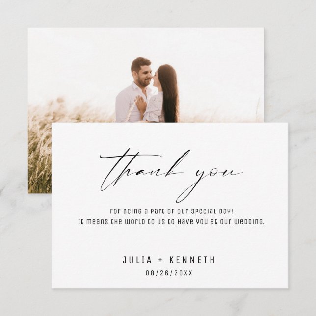 Cartes de remerciement de mariage photo simples cl (Devant / Derrière)