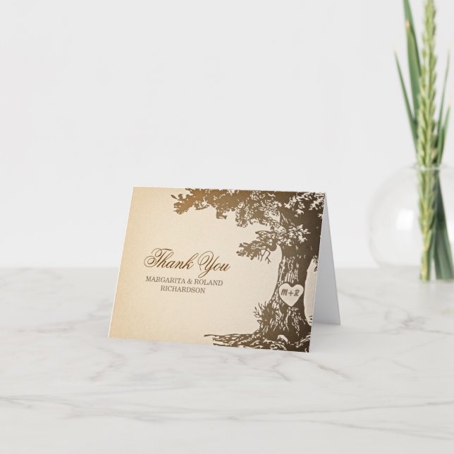 cartes de remerciement de mariage sous un vieux ch (Devant)