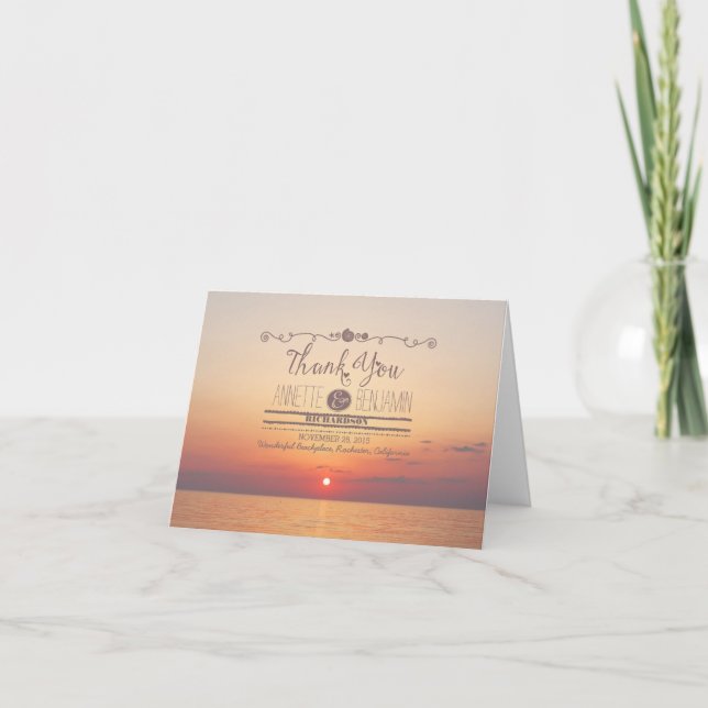 Cartes de remerciement de mariage sur la plage (Devant)