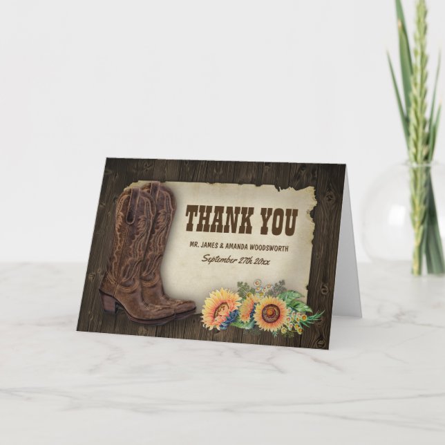 Cartes de remerciement de mariage Tournesol Boots  (Devant)