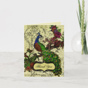 Cartes de remerciement de mariage vintage paon
